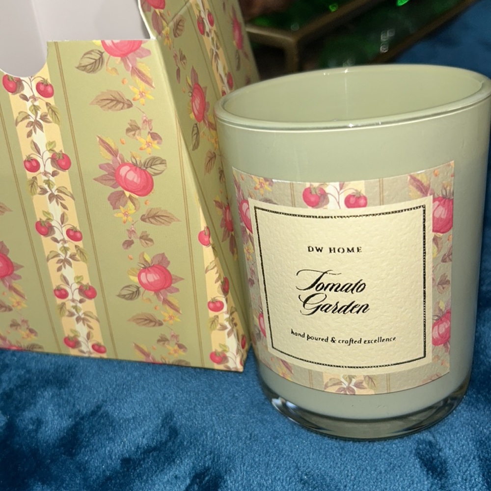 DW Home Tomato Garden Decorative Box Candle - Green with Pink